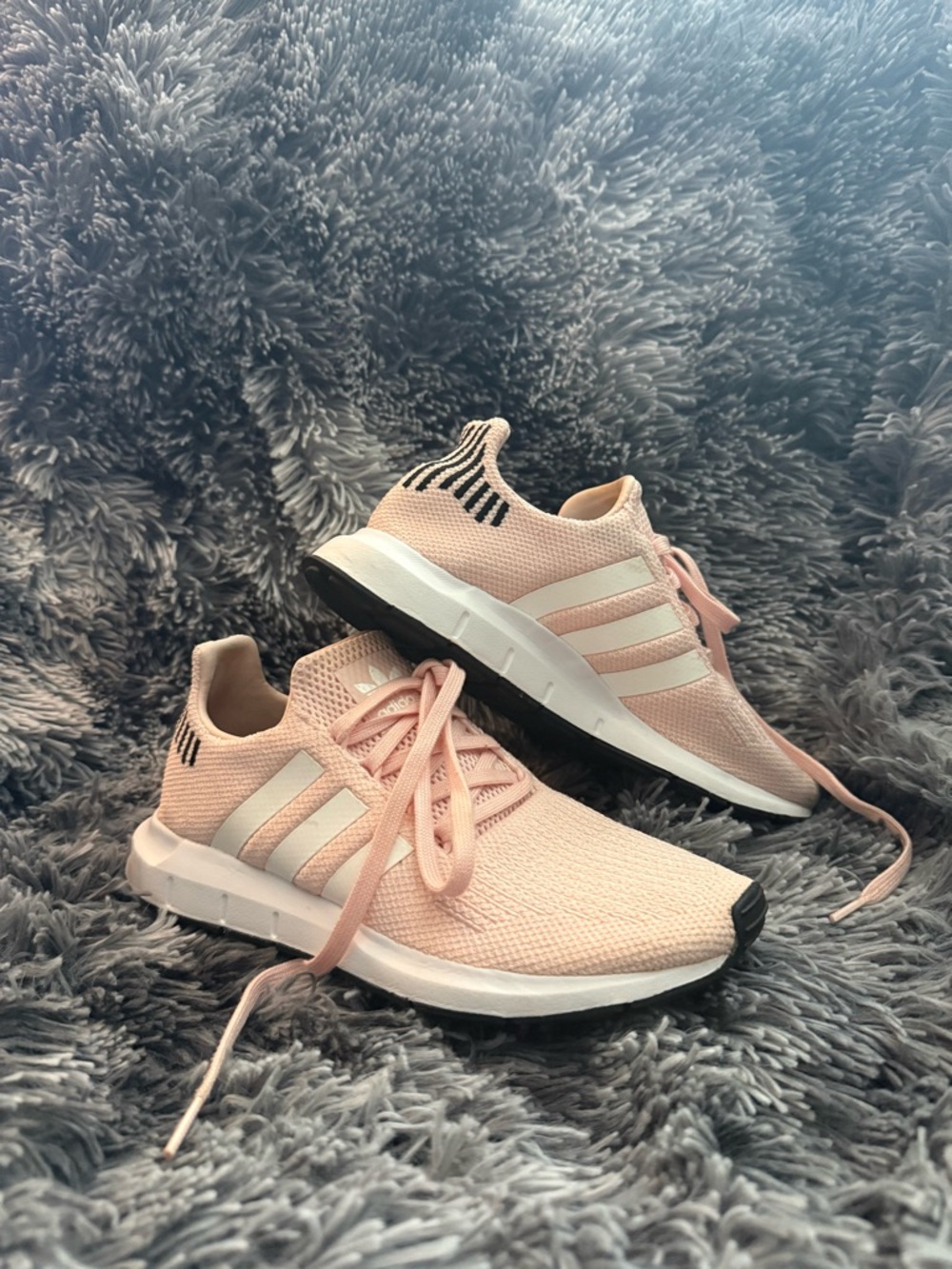 adidas Pink Knit Women's Athletic Sneakers with White Stripes